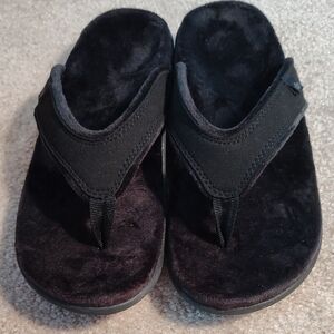 Black Women's Plush Toe-Post Slippers